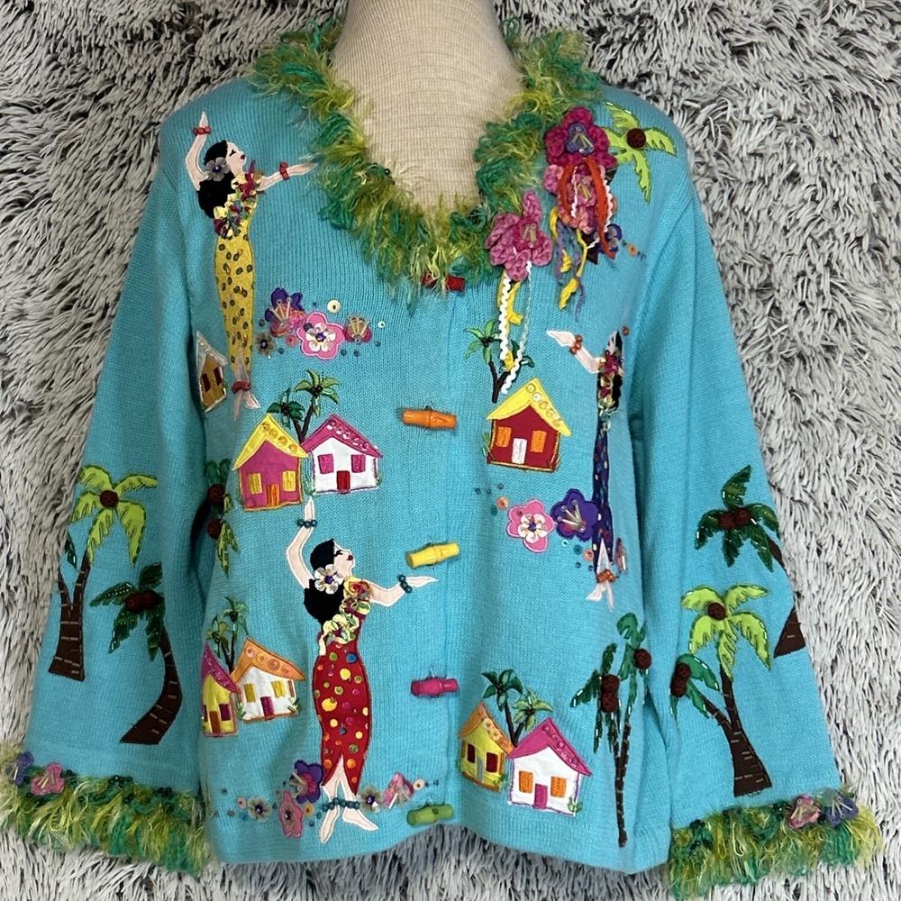 Design Options Philip Jane Gordon Novelty Sweater Tropical Maximalist Hawaiian